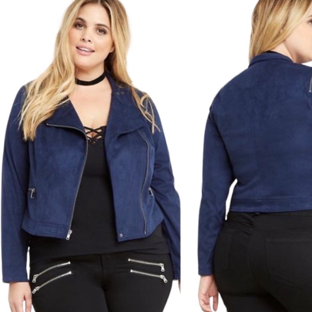 NWOT TORRID 1 Women's Blue Faux Suede Moto Jacket